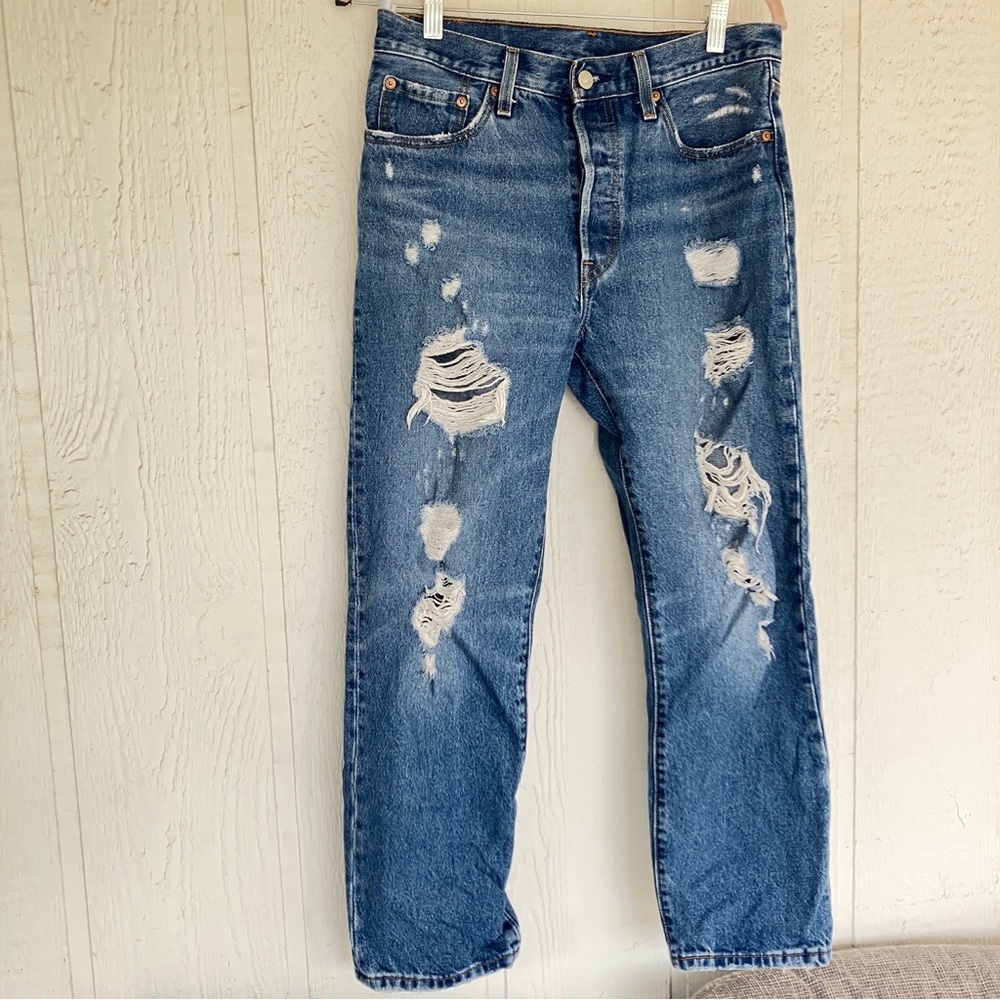 Levi's 501 High Rise Mom Denim Jeans Straight Leg Boyfriend Distressed Cotton